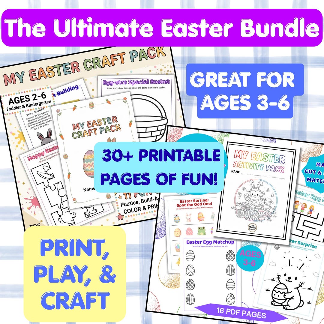 Easter Activity Pack + Craft Pack Bundle for Kids Ages 3–6 Color ...