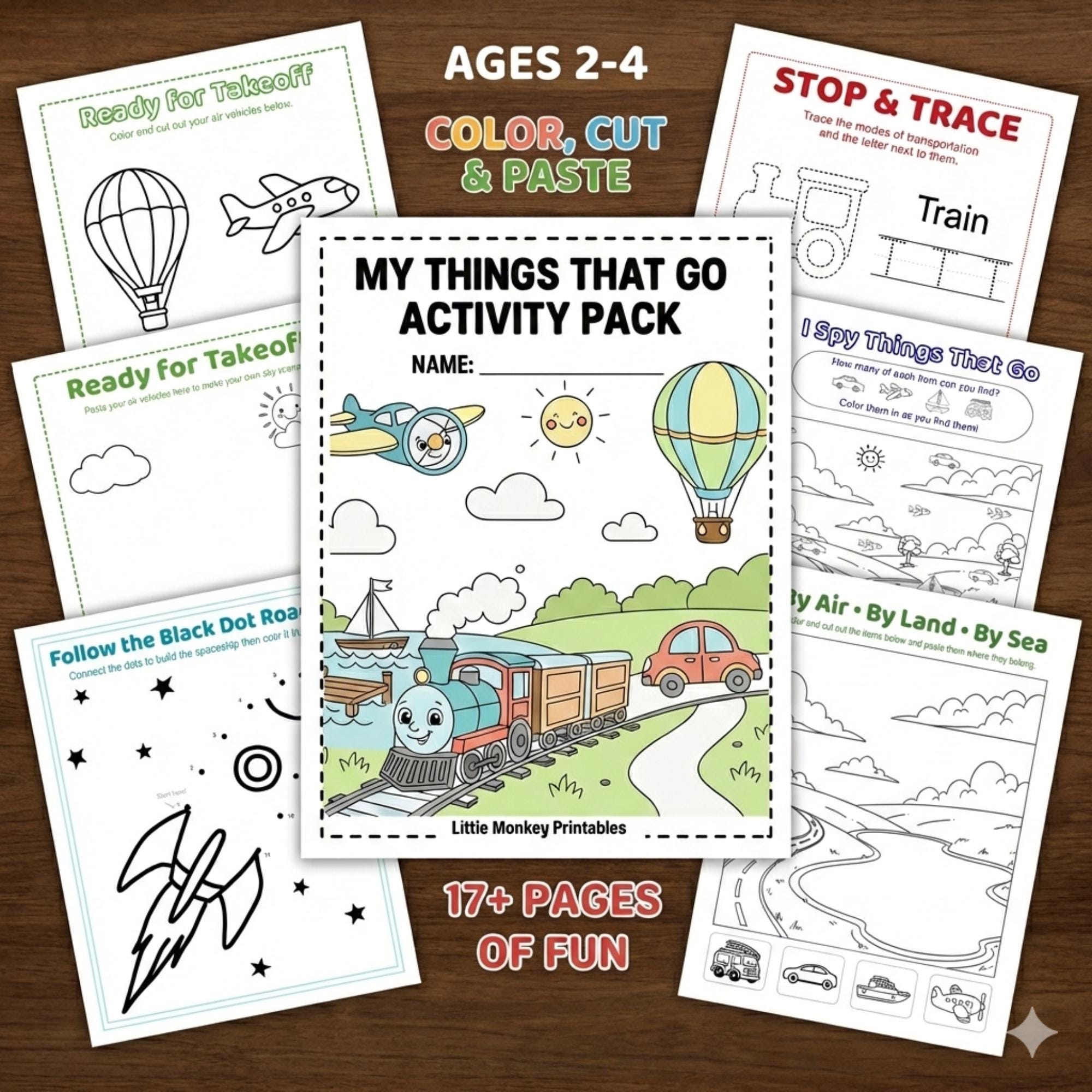 Things That Go Activity Pack for Toddlers Ages 2-4 Colorful Vehicle ...