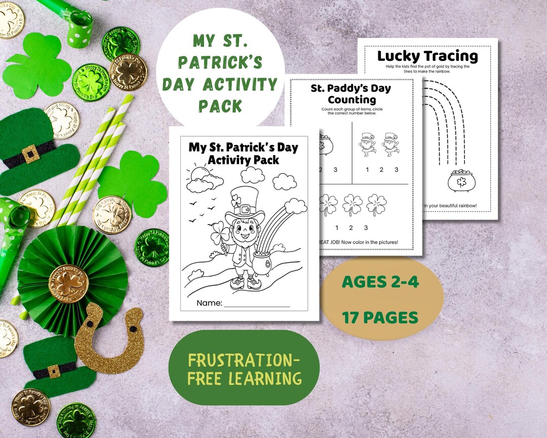 St Patrick's Day Activity Pack for Toddlers Ages 2-4 Ink-friendly B&W ...