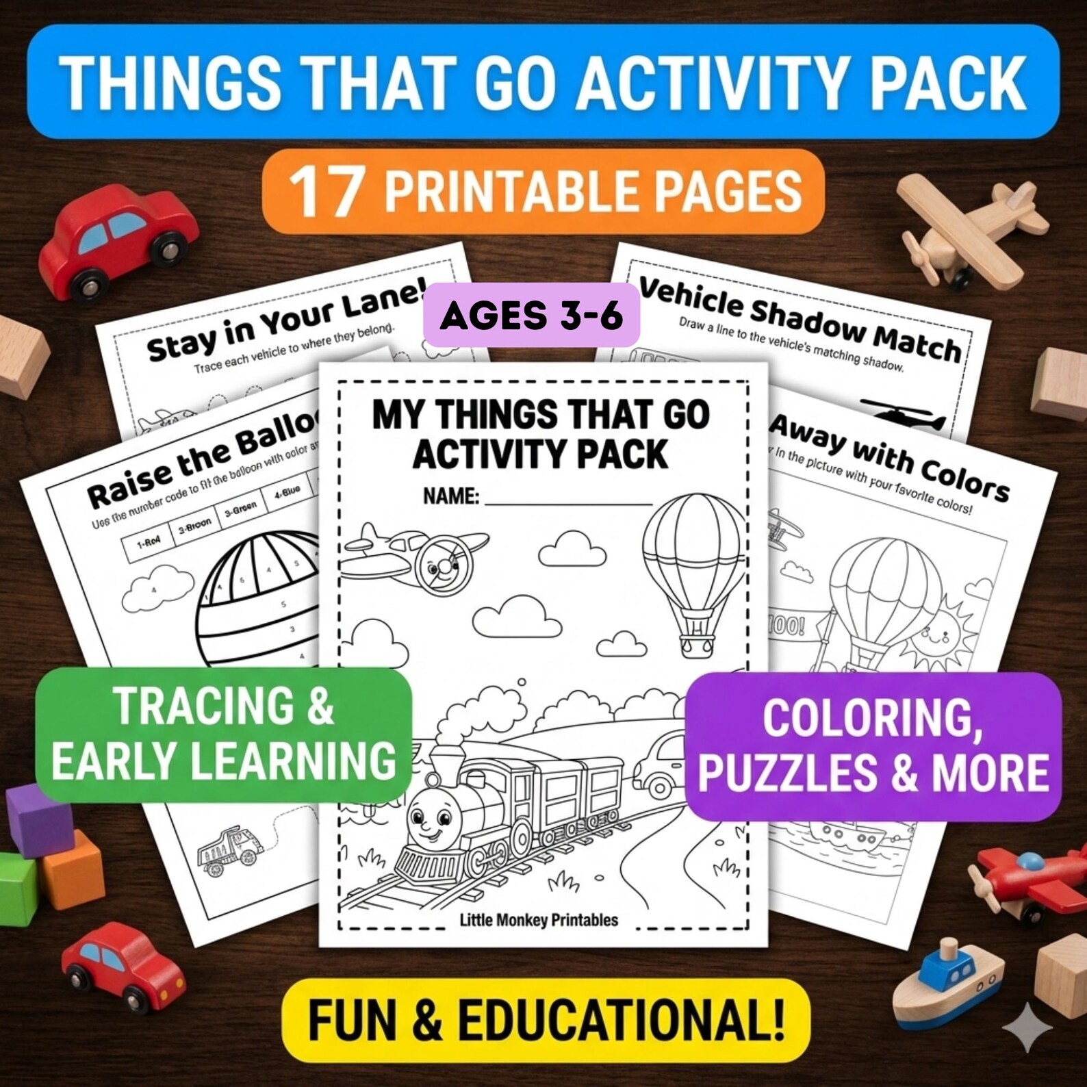 Things That Go Activity Pack for Preschool and Kindergarten Ages 3-6 B ...