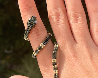 Miyuki Beaded Snake Ring, Adjustable Statement Jewelry