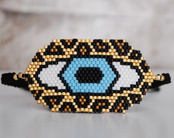 Leopard evil eye bracelet, Adjustable macrame turquoise bracelet, Handmade animal bracelet, Tiger bracelet, Gift for mom, Best friend gift