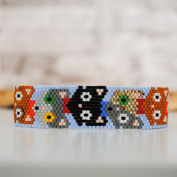 Bracelet chat Miyuki manchette, accessoires mignons chat porte-bonheur faits main, bracelet animal réglable en macramé, cadeaux sur le thème chat minimaliste, cadeau pour les amoureux des chats