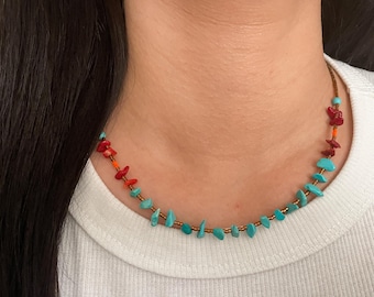 Handmade Turquoise Coral Beaded Necklace – Ethnic Boho Jewelry