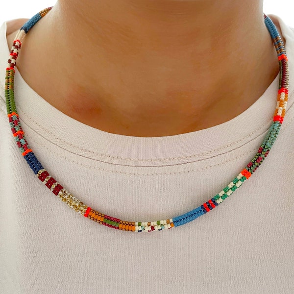 Hand-woven necklace, Multicolor beaded jewelry, Boho chic necklace,Ethnic necklace for women,Trendy necklace,Beaded choker,First Mothers Day