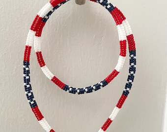 Handwoven Miyuki Beaded Necklace: American Flag Boho Choker