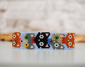 Miyuki cuff Cat bracelet, Handmade cute Lucky cat accessories,Adjustable Macrame animal bracelet,Minimalist Cat themed gifts,Cat lovers gift