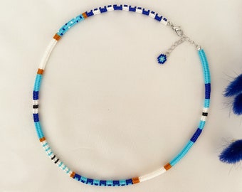 Handmade necklace beaded jewelry,Hand-woven beaded choker,Blue evil eye bead necklace,Minimalist boho chic necklace,Modern Custom Mom Gifts