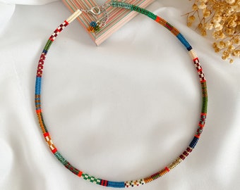 Beaded Choker,Hand Woven Necklace,Elegant Jewelry,Boho chic Necklace, Ethnic necklace for women,Trendy necklace, Multicolors Mother day gift