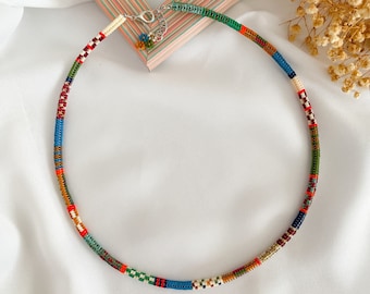 Beaded Choker, Multicolor Handwoven Necklace, Minimalist Necklace ,Boho chic Necklace, Ethnic necklace for women, Teen Necklace
