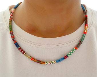 Hand-woven necklace, Multicolor beaded jewelry, Boho chic necklace,Ethnic necklace for women,Trendy necklace,Beaded choker,First Mothers Day