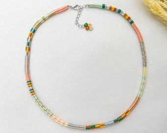 Miyuki Beaded Choker, Boho Hand-Woven Necklace, Pastel Colors