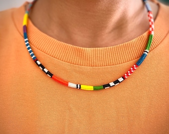 Hand-woven Miyuki Glass Beaded Necklace, Boho Herringbone Summer Jewelry