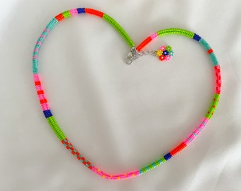 Neon color Miyuki herringbone necklace, Hand-woven choker, Neon orange summer necklace, Boho street style jewelry, Gift for women