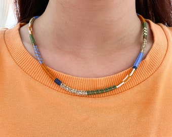 Hand-woven necklace, Adjustable elegant herringbone necklace, Boho street style jewelry, Handmade gift for women, Summer Necklace