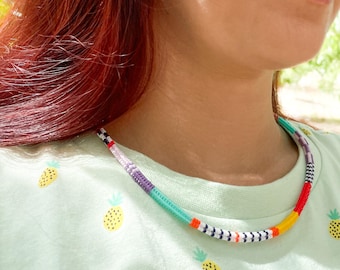 Hand-Woven Miyuki Glass Beaded Necklace, Boho Multicolor Jewelry