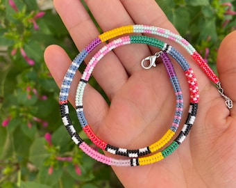 Beaded choker, Hand woven necklace, Colorful beaded necklaces ,Handmade jewelry, Boho Miyuki bead choker,Best gift for her, Retro Necklace