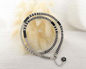 Miyuki Beaded Choker: Black & White Snake Necklace