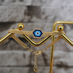 Miyuki evil eye bracelet, Adjustable Evil eye gold bead bracelet, Woven bracelet, Best friend bracelet, Trend gift for her image 2