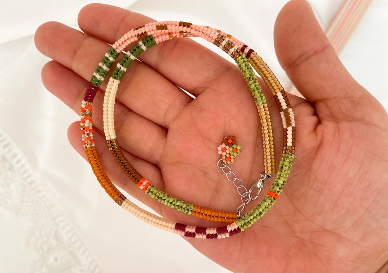 Beaded choker, Hand woven necklace, Colorful beaded necklace,Handmade jewelry, Boho Miyuki bead choker,Multi color Necklace,Custom Mom Gifts image 2