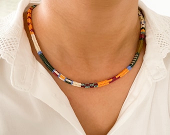 Handwoven Miyuki Beaded Choker, Colorful Boho Necklace