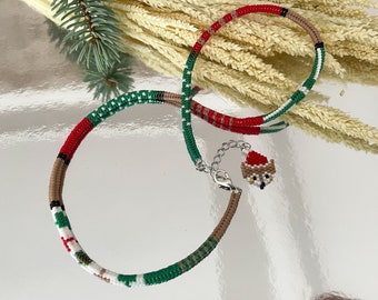 Handwoven Christmas Necklace: Miyuki Beaded Choker, Adjustable Boho Jewelry