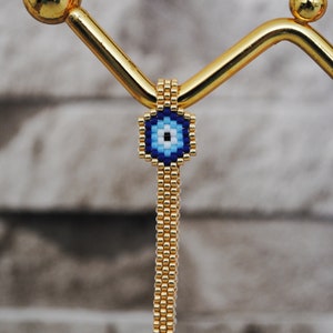 Miyuki evil eye bracelet, Adjustable Evil eye gold bead bracelet, Woven bracelet, Best friend bracelet, Trend gift for her image 6
