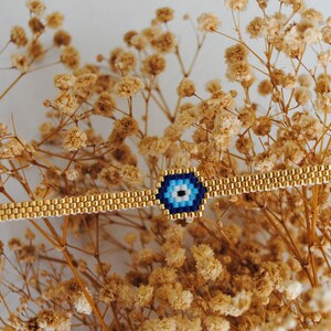 Miyuki evil eye bracelet, Adjustable Evil eye gold bead bracelet, Woven bracelet, Best friend bracelet, Trend gift for her image 7