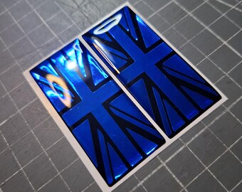 2 x Flag badges - Black Base w Blue Chrome