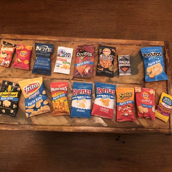 Ausdruckbare Miniatur Amerikanische Kartoffelchips Verpackungen für Puppenhaus, Modellbau oder Diorama