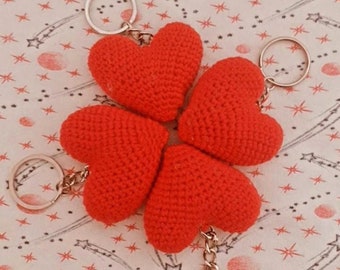 Amigurimi Red Plush Keychain, Stylish Red Handmade Gift, Red Plush Hearth Keychain, Handmade Heart Red Accessory, Gift for Him, Gift for Her