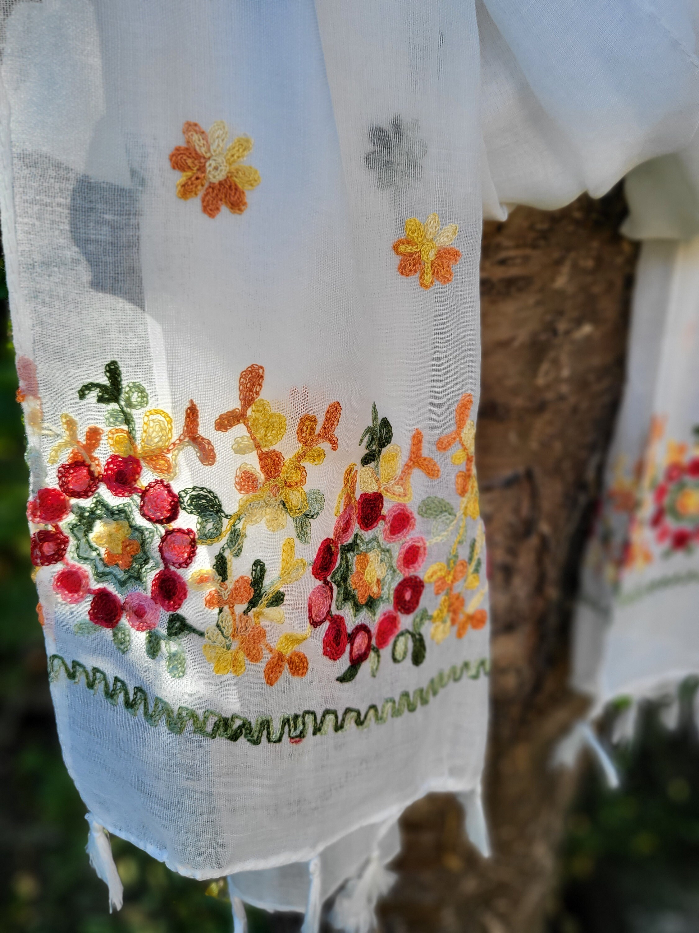 Handcrafted, cotton poly embroidered kerchief neck piece hat head scarf floral Head Kerchief - Etsy main image 3