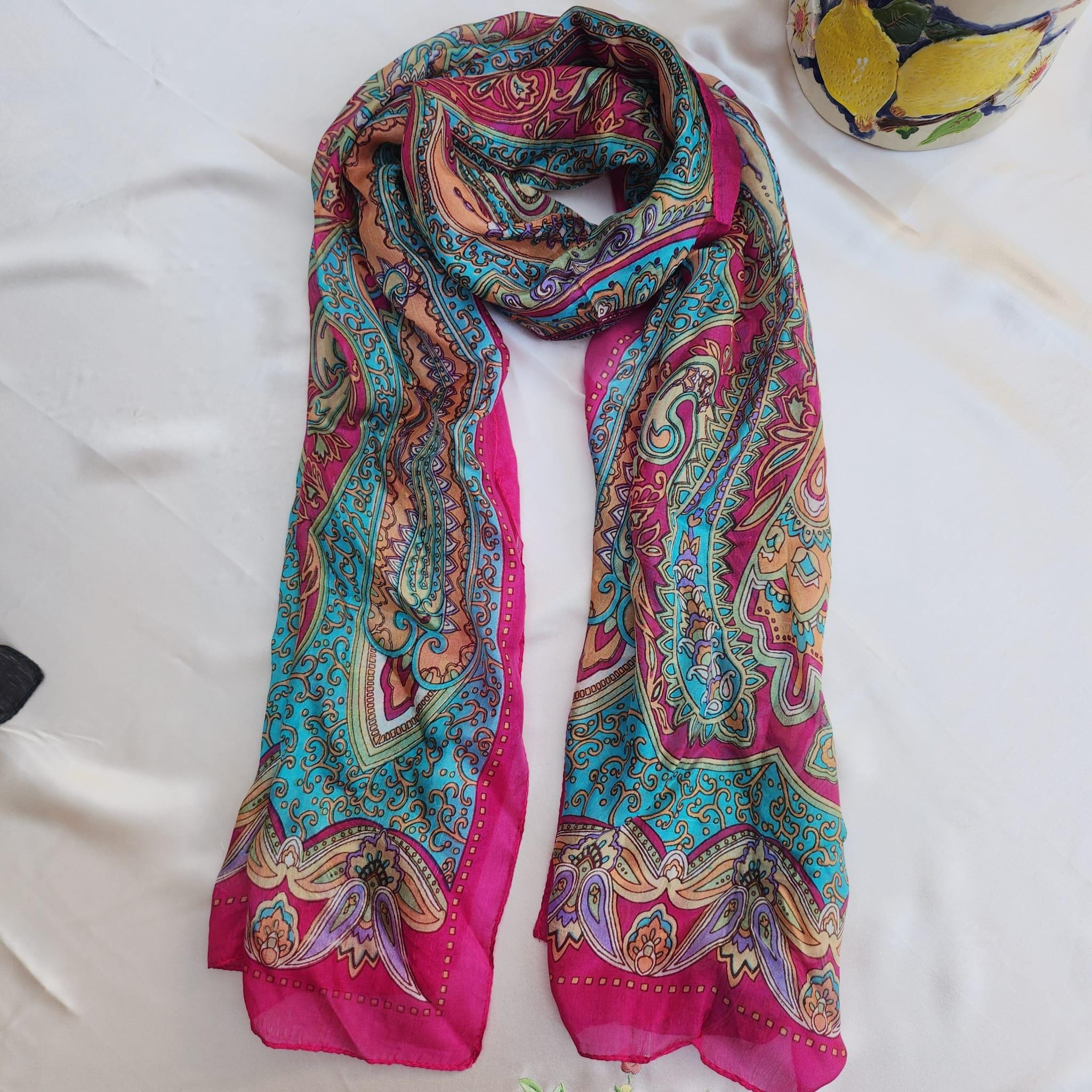Handmade Paisley Silk Scarf: Turkish Floral Shawl, Bohemian Head