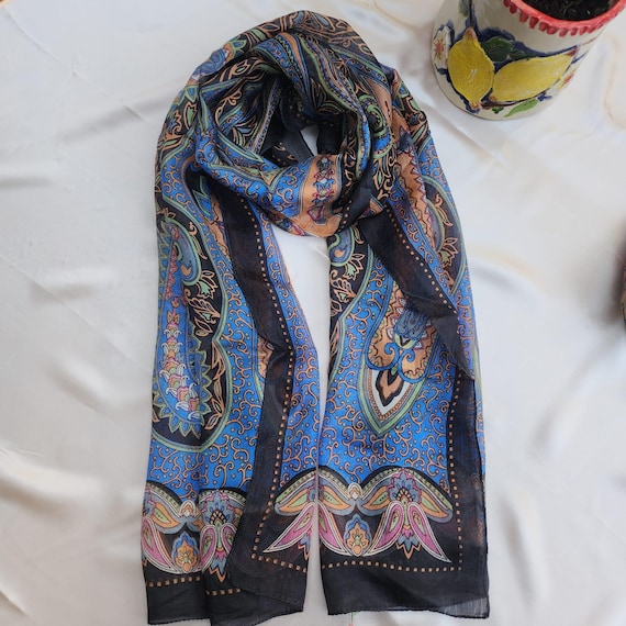 Handmade Paisley Silk Scarf: Turkish Floral Shawl, Bohemian Head