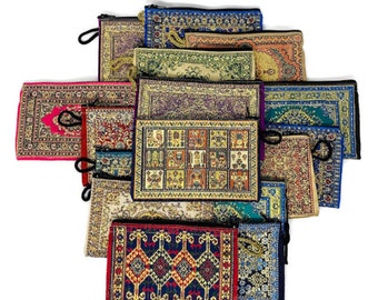 Boho Purse,Coin Bags / Ottoman Rug Design Zippered Purse /Storage Ethnic Bohemian