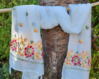 Embroidered Cotton Scarf: Floral Neckerchief Headband