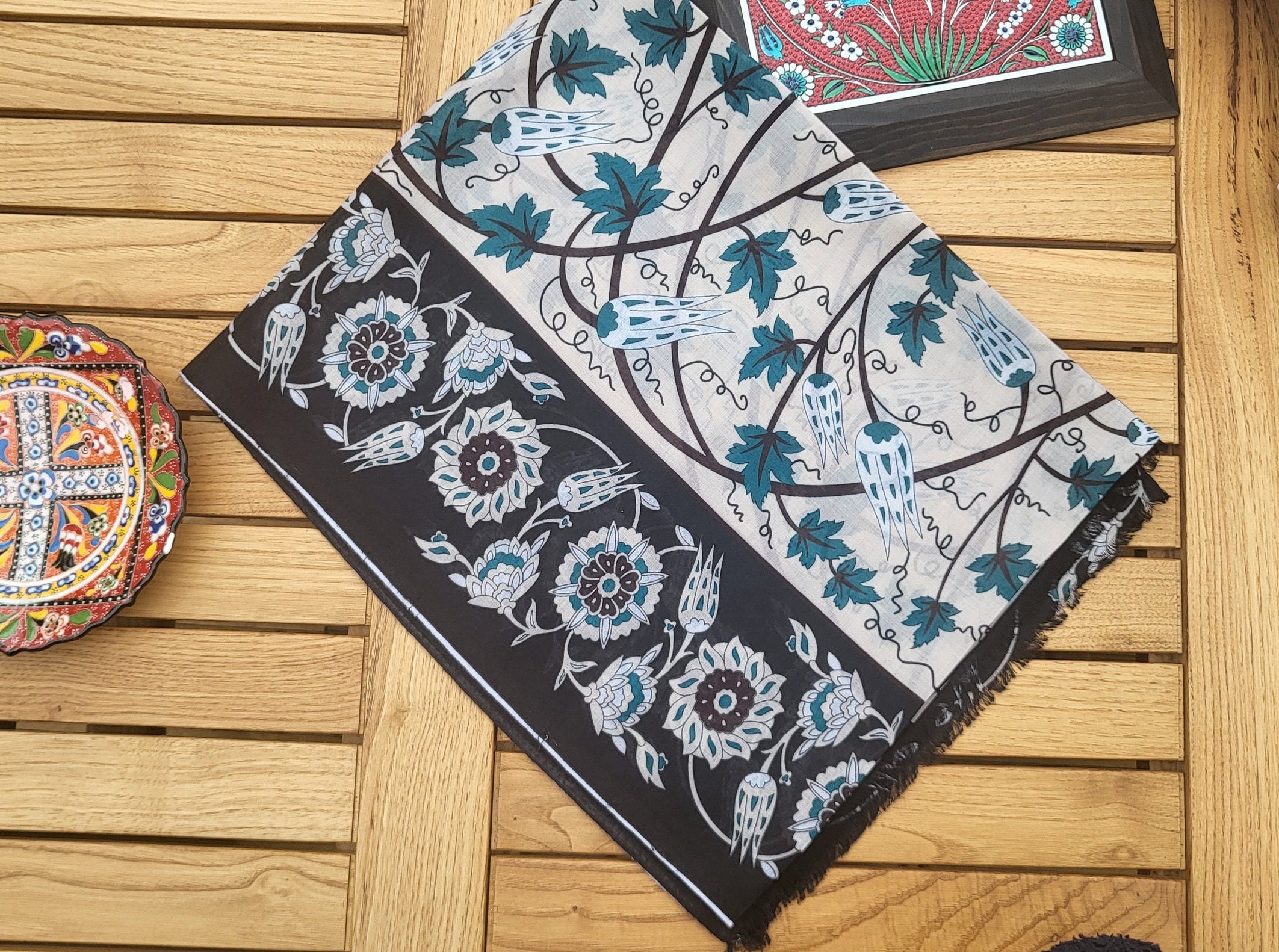 Türkischer Schal Tulpen Fliese Muster Baumwolle Schals Kopftücher Briefkasten Geschenk für sie