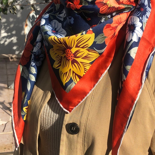 Grote satijnen sjaal zijdeachtig haar sjaal Rose bloemen vierkante hals sjaals/tulband hoofd Wrap/Boho hoofd sjaal