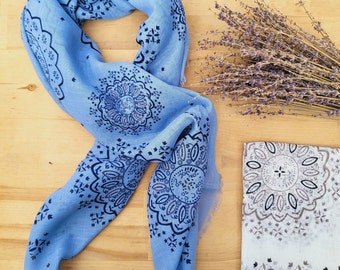 Tribal Mandala Cotton Scarf: Bohemian Turban Head Wrap
