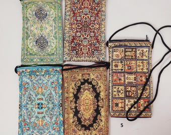 Monedero bohemio, monedero, monedero con cremallera y diseño de alfombra otomana, estilo étnico bohemio.