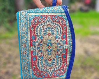 Boho Purse,Coin Bags / Ottoman Rug Design Zippered Purse /Storage Ethnic Bohemian