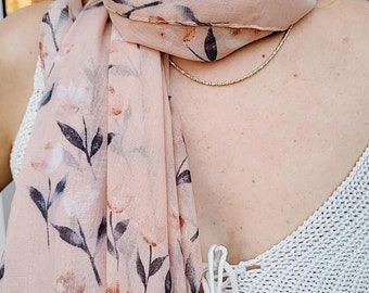 Bufanda ligera de algodón floral Estampado de hojas ROSA rubor Regalo tipo buzón Ideas de regalos de última hora