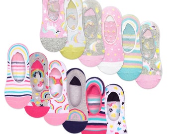 Girls Invisible Socks 6 Pack No Show Socks Hidden Unicorn Cotton Rich Children's Socks