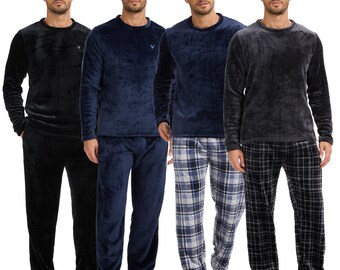 Conjunto de pijama de forro polar para hombre. Camiseta de manga larga y pantalón de forro polar grueso y cómodo. Ropa de dormir, pijama, top suave. Tallas S-XL.