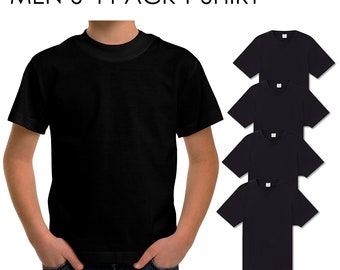 Mens T-Shirt 4 Pack  Men Black Short Sleeve Shirts Tee Crew Neck Cotton Black Shirts Lightweight and Comfortable Size S-4XL