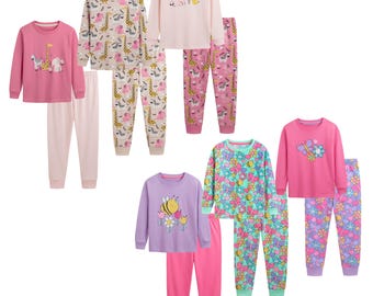 Girls Long Sleeve Pyjamas Set 3 Pack 100% Cotton Top & Bottom Younger Soft Breathable Fabric, Elasticated Waist Kids Sleepwear 1.5–6 Yrs