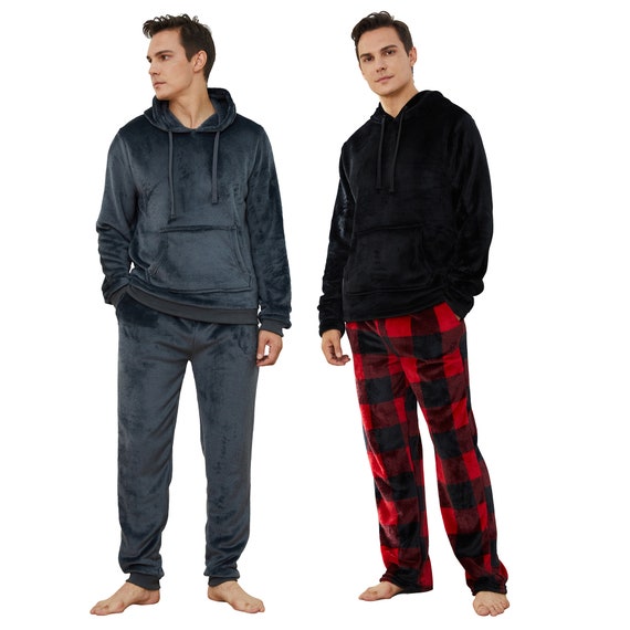 Mens Fleece Pyjamas Supersoft Heavy Fleece Cosy Set Long Sleeve Nightwear With Hood S XL Etsy UK