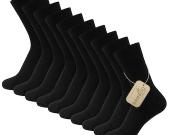 Unisex 10 Pairs Bamboo Socks Mens Ladies Naturally Anti-Bacterial Reinforced Heel & Toe Flat Toe Seam Adult Socks