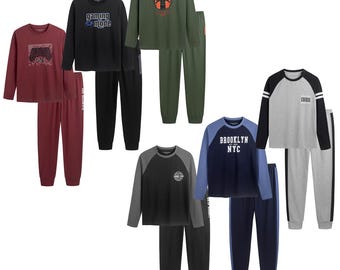Boys Long Sleeve Pyjamas Set 3 Pack 100% Cotton Matching Top & Bottom Nightwear with Soft Breathable Fabric, Lounge Set Kids Sleepwear 8–13