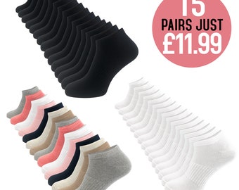 Ladies Socks Trainer Liners 15 Pairs Womens Ankle Socks Cotton Low Cut Sports